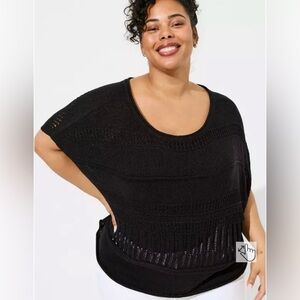 Torrid Black Pointelle Boat Neck Boxy Cropped Sleeveless Sweater